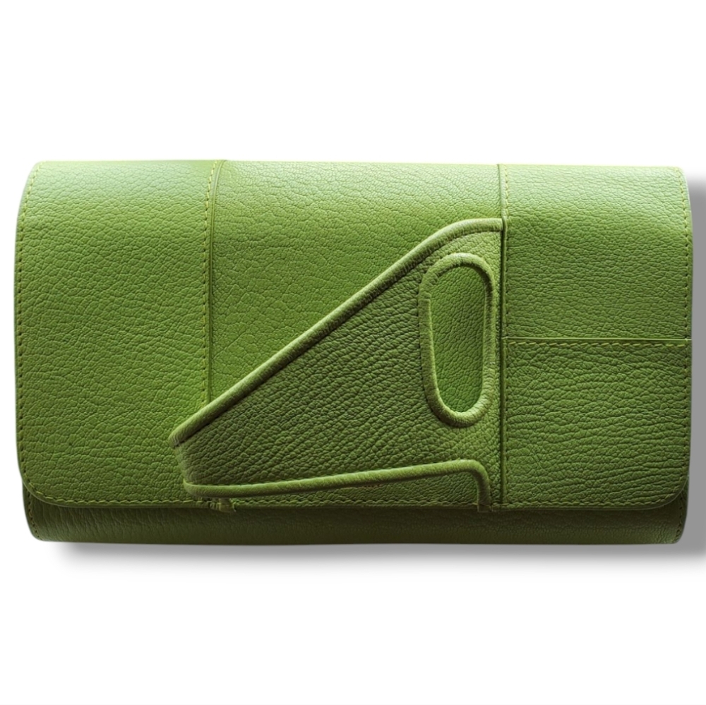 PERRIN PARIS L'ASYMETRIQUE Glove Clutch Green Calfskin Leather Clutch - Picture 5 of 17